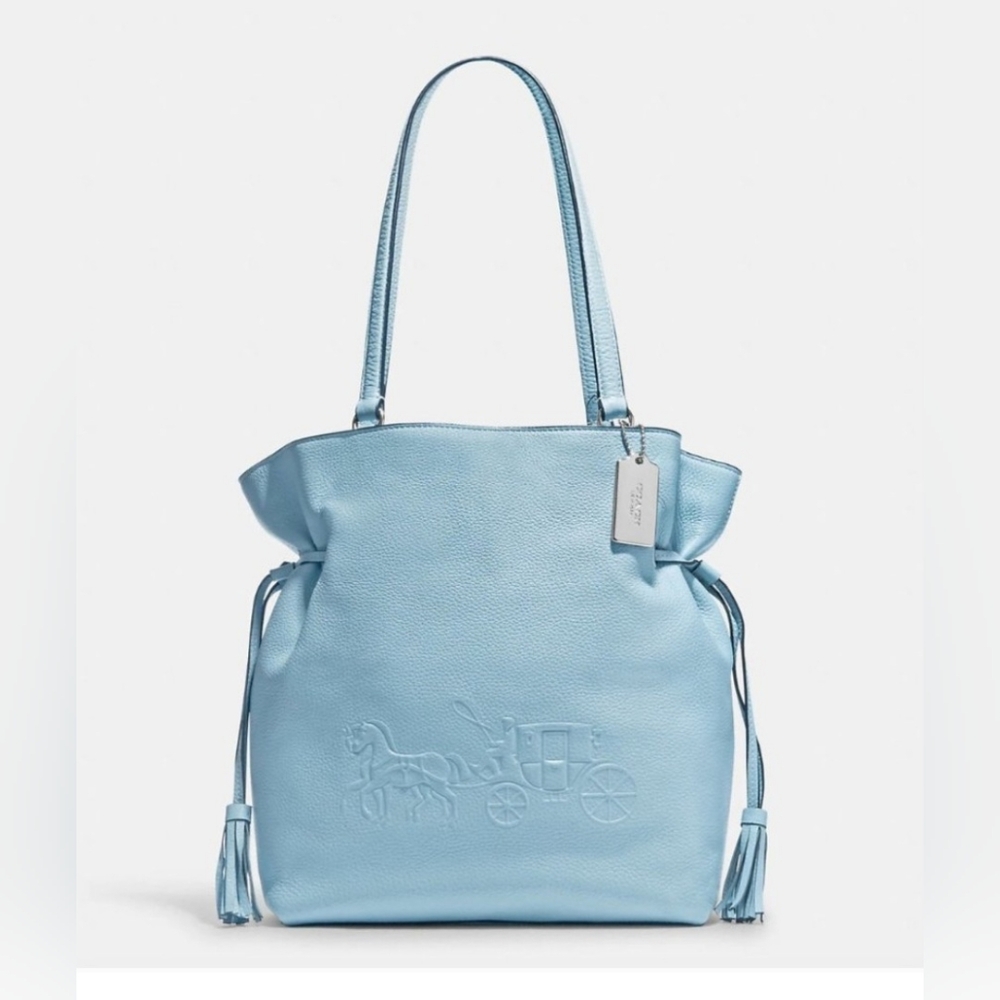 Coach Andy Tote in Pebble Leather Horse and Carriage in Blue - Picture 2 of 16